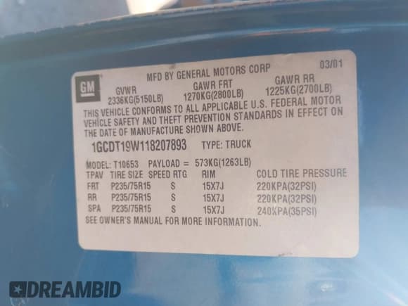 ✅ 2001 Chevrolet S-10 LS • VIN: 1GCDT19W118207893 • Лот: 42258509. Опубликован ранее на IAAI с пробегом 144 379 миль. Бесплатный доступ к архиву аукционных продаж из США и подробный отчёт об истории автомобиля на DreamBid. Изображение 9.