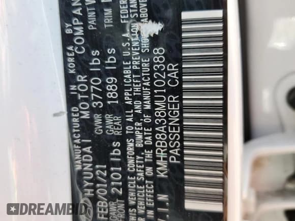 ✅ 2021 Hyundai Venue SE • VIN: KMHRB8A38MU102388 • Lot: 57302165. Listed on Copart with 138,932 mi. Free auction sales archive from the USA and detailed vehicle history report at DreamBid. Image 13.