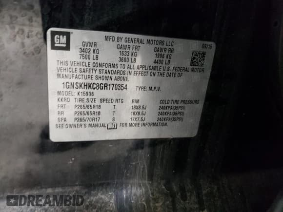 ✅ 2016 Chevrolet Suburban LT • VIN: 1GNSKHKC8GR170354 • Lot: 52237925. Wystawiony na Copart z przebiegiem 311 747 mil. Bezpłatny archiwum sprzedaży aukcyjnych z USA i szczegółowy raport historii pojazdu na DreamBid. Zdjęcie 13.