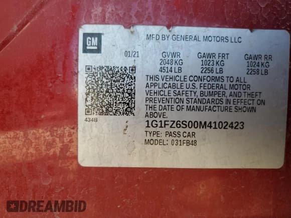 ✅ 2021 Chevrolet Bolt EV Premier • VIN: 1G1FZ6S00M4102423 • Lot: 65623805. Listed on Copart with Not provided. Free auction sales archive from the USA and detailed vehicle history report at DreamBid. Image 12.