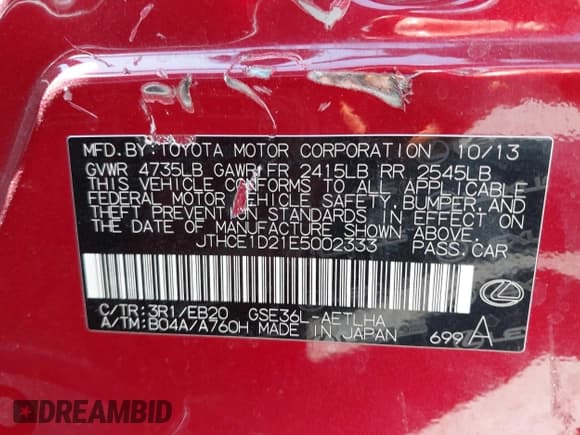 ✅ 2014 Lexus IS 350 • VIN: JTHCE1D21E5002333 • Lot: 42686977. Wystawiony na IAAI z przebiegiem Nie podano. Bezpłatny archiwum sprzedaży aukcyjnych z USA i szczegółowy raport historii pojazdu na DreamBid. Zdjęcie 9.