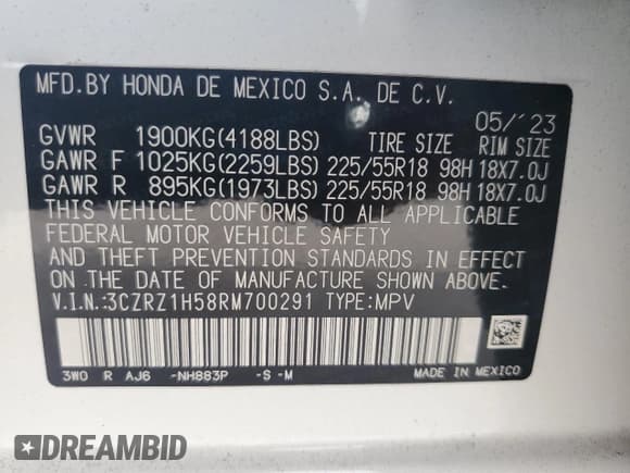 ✅ 2024 Honda HR-V Sport • VIN: 3CZRZ1H58RM700291 • Lot: 91327775. Listed on Copart with 22,040 mi. Free auction sales archive from the USA and detailed vehicle history report at DreamBid. Image 13.