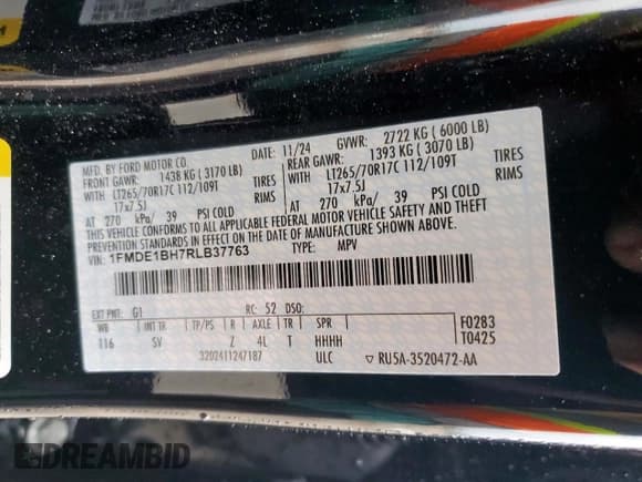 ✅ 2024 Ford Bronco Black Diamond • VIN: 1FMDE1BH7RLB37763 • Лот: 60868795. Опубликован ранее на Copart с пробегом 3 666 миль. Бесплатный доступ к архиву аукционных продаж из США и подробный отчёт об истории автомобиля на DreamBid. Изображение 14.