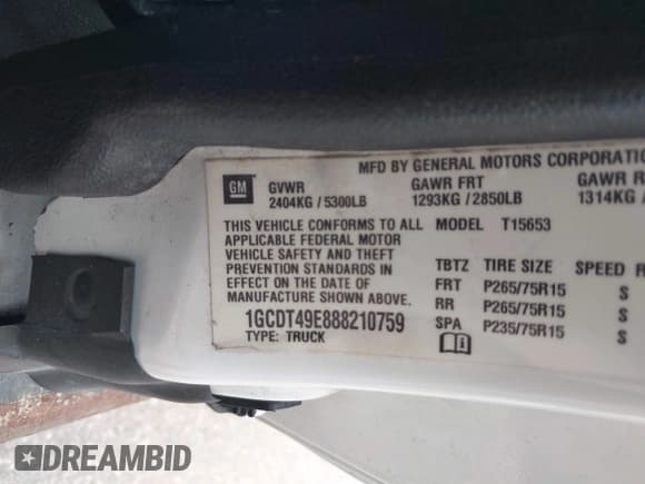 ✅ 2008 Chevrolet Colorado 2LT • VIN: 1GCDT49E888210759 • Lot: 42694076. Listed on IAAI with 229,481 mi. Free auction sales archive from the USA and detailed vehicle history report at DreamBid. Image 9.