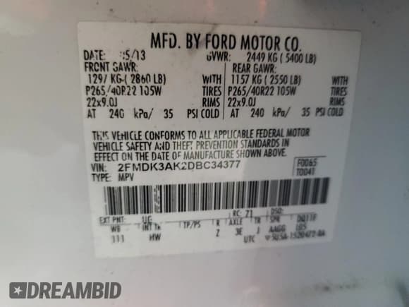 ✅ 2013 Ford Edge Sport • VIN: 2FMDK3AK2DBC34377 • Лот: 92089105. Опубликован ранее на Copart с пробегом 73 691 миль. Бесплатный доступ к архиву аукционных продаж из США и подробный отчёт об истории автомобиля на DreamBid. Изображение 13.