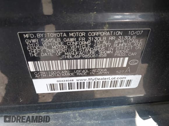 ✅ 2008 Lexus LS 460 • VIN: JTHBL46F985061458 • Лот: 42463544. Опубликован ранее на IAAI с пробегом Не указан. Бесплатный доступ к архиву аукционных продаж из США и подробный отчёт об истории автомобиля на DreamBid. Изображение 9.