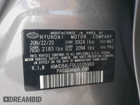 2020 Hyundai Elantra Value Edition с VIN KMHD84LF0LU105969, выставлен на аукционе Copart как лот 82121215 с пробегом 67 108 миль миль и Списание • Salvage title. История ставок и продаж доступна на DreamBid. Изображение 12.