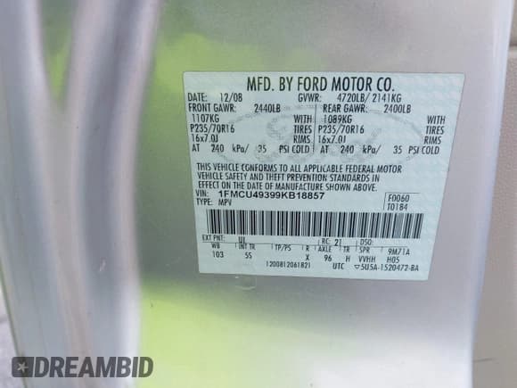 ✅ 2009 Ford Escape Hybrid • VIN: 1FMCU49399KB18857 • Lot: 42502324. Wystawiony na IAAI z przebiegiem 227 828 mil. Bezpłatny archiwum sprzedaży aukcyjnych z USA i szczegółowy raport historii pojazdu na DreamBid. Zdjęcie 9.