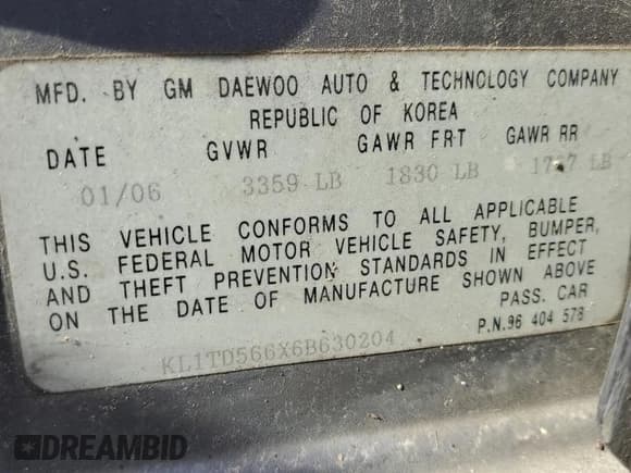 ✅ 2006 Chevrolet Aveo LS • VIN: KL1TD566X6B630204 • Lot: 88451975. Wystawiony na Copart z przebiegiem 180 823 mil. Bezpłatny archiwum sprzedaży aukcyjnych z USA i szczegółowy raport historii pojazdu na DreamBid. Zdjęcie 14.