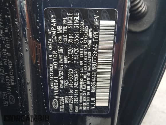 2024 Hyundai Palisade SEL z VIN KM8R44GE8RU773644, wystawiony jako Copart lot #90564845 z przebiegiem 16 827 mil mil oraz Nie do naprawy • Non repairable. Historia ofert i sprzedaży dostępna na DreamBid. Obrazek 13.