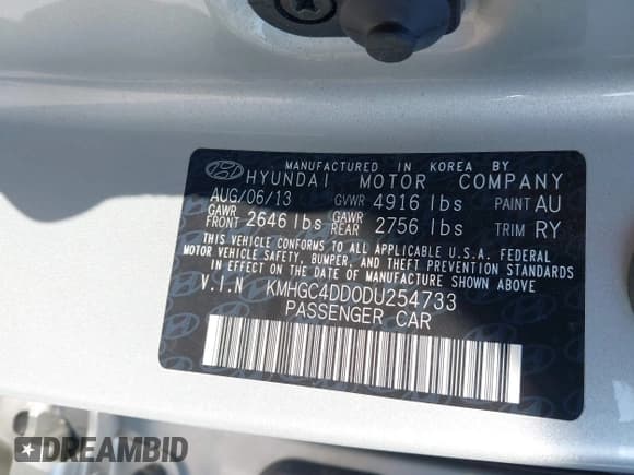 ✅ 2013 Hyundai Genesis 3.8L • VIN: KMHGC4DD0DU254733 • Lot: 43254803. Listed on IAAI with 130,180 mi. Free auction sales archive from the USA and detailed vehicle history report at DreamBid. Image 9.