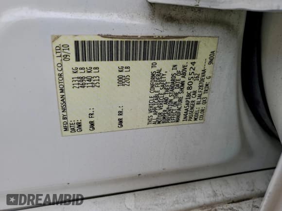 ✅ 2011 Nissan Maxima SV • VIN: 1N4AA5AP1BC805524 • Lot: 93909655. Listed on Copart with 109,701 mi. Free auction sales archive from the USA and detailed vehicle history report at DreamBid. Image 12.