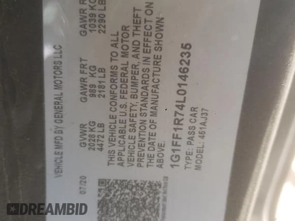 ✅ 2020 Chevrolet Camaro 1SS • VIN: 1G1FF1R74L0146235 • Lot: 92784625. Listed on Copart with 62,664 mi. Free auction sales archive from the USA and detailed vehicle history report at DreamBid. Image 12.