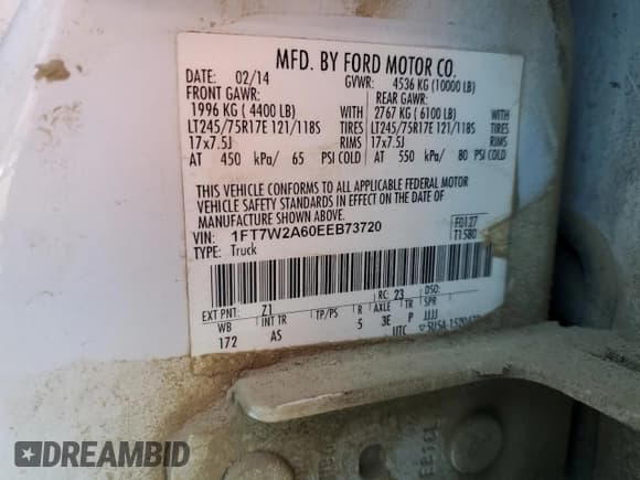 ✅ 2014 Ford F-250 XL • VIN: 1FT7W2A60EEB73720 • Lot: 87909895. Listed on Copart with 208,671 mi. Free auction sales archive from the USA and detailed vehicle history report at DreamBid. Image 12.