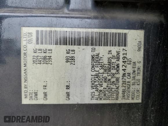 ✅ 2009 Nissan Altima SE • VIN: 1N4BL21E79N424917 • Lot: 81311045. Wystawiony na Copart z przebiegiem 220 360 mil. Bezpłatny archiwum sprzedaży aukcyjnych z USA i szczegółowy raport historii pojazdu na DreamBid. Zdjęcie 12.