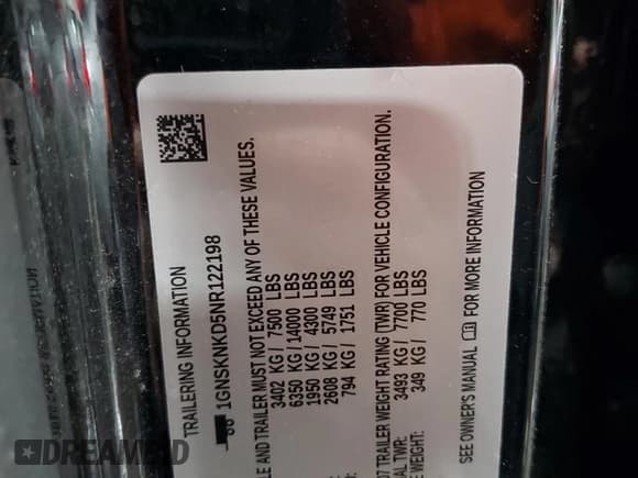 ✅ 2022 Chevrolet Tahoe LT • VIN: 1GNSKNKD5NR122198 • Lot: 92277295. Listed on Copart with 67,604 mi. Free auction sales archive from the USA and detailed vehicle history report at DreamBid. Image 14.