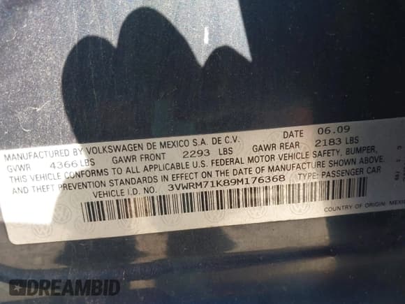 ✅ 2009 Volkswagen Jetta SE • VIN: 3VWRM71K89M176368 • Lot: 42600256. Listed on IAAI with 134,065 mi. Free auction sales archive from the USA and detailed vehicle history report at DreamBid. Image 9.