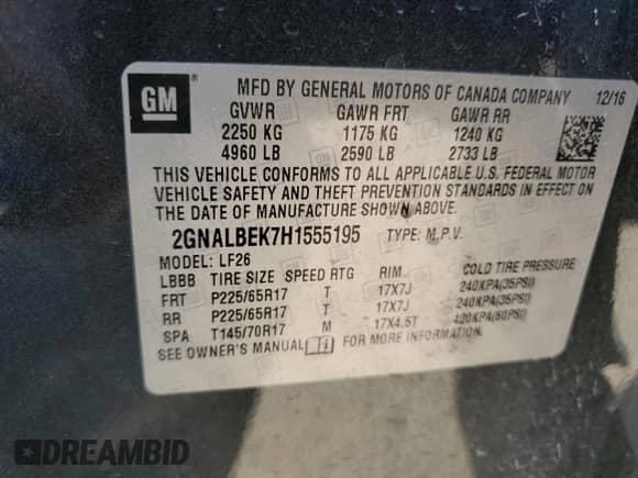 2017 Chevrolet Equinox LS с VIN 2GNALBEK7H1555195, выставлен на аукционе Copart как лот 82604465 с пробегом 108 741 миль миль и Списание • Salvage title. История ставок и продаж доступна на DreamBid. Изображение 13.