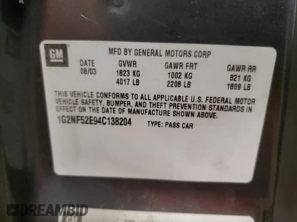 ✅ 2004 Pontiac Grand Am SE1 • VIN: 1G2NF52E94C138204 • Lot: 92797465. Wystawiony na Copart z przebiegiem 138 456 mil. Bezpłatny archiwum sprzedaży aukcyjnych z USA i szczegółowy raport historii pojazdu na DreamBid. Zdjęcie 13.