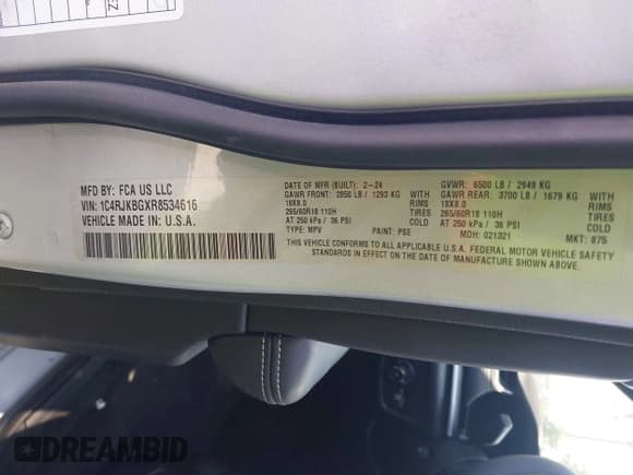 ✅ 2024 Jeep Grand Cherokee Limited • VIN: 1C4RJKBGXR8534616 • Lot: 43089540. Listed on IAAI with 41,607 mi. Free auction sales archive from the USA and detailed vehicle history report at DreamBid. Image 9.