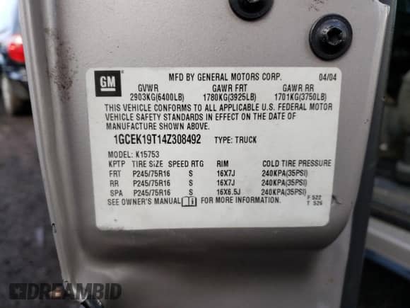 ✅ 2004 Chevrolet Silverado 1500 Z71 • VIN: 1GCEK19T14Z308492 • Lot: 66580154. Wystawiony na Copart z przebiegiem Nie podano mil. Skorzystaj z bezpłatnego archiwum sprzedaży aukcyjnych z USA i zobacz szczegółowy raport historii pojazdu na DreamBid. Zdjęcie 14.