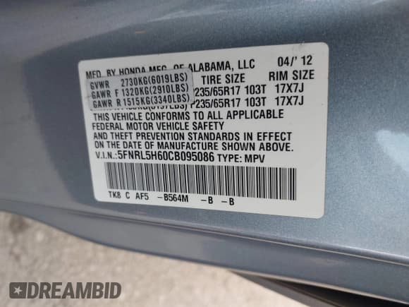 ✅ 2012 Honda Odyssey EX-L • VIN: 5FNRL5H60CB095086 • Lot: 42251330. Wystawiony na IAAI z przebiegiem 144 232 mil. Bezpłatny archiwum sprzedaży aukcyjnych z USA i szczegółowy raport historii pojazdu na DreamBid. Zdjęcie 9.