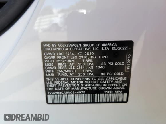 ✅ 2022 Volkswagen Atlas SE • VIN: 1V2WR2CA6NC544975 • Лот: 84872365. Опубликован ранее на Copart с пробегом 42 210 миль. Бесплатный доступ к архиву аукционных продаж из США и подробный отчёт об истории автомобиля на DreamBid. Изображение 13.