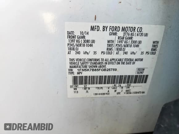 ✅ 2015 Ford Explorer • VIN: 1FM5K7B85FGB25759 • Lot: 81933305. Listed on Copart with 133,329 mi. Free auction sales archive from the USA and detailed vehicle history report at DreamBid. Image 13.