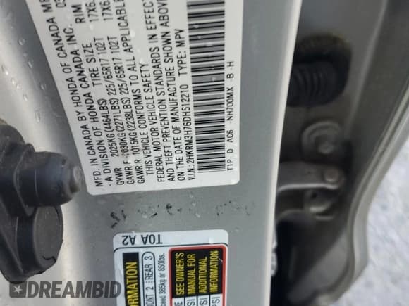 ✅ 2013 Honda CR-V EX-L • VIN: 2HKRM3H76DH512210 • Lot: 85700935. Listed on Copart with 195,970 mi. Free auction sales archive from the USA and detailed vehicle history report at DreamBid. Image 13.