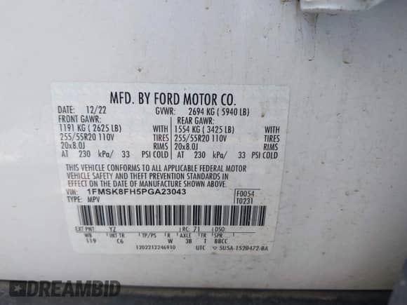 2023 Ford Explorer Limited z VIN 1FMSK8FH5PGA23043, wystawiony jako IAAI lot #43081306 z przebiegiem 67 189 mil mil oraz . Historia ofert i sprzedaży dostępna na DreamBid. Obrazek 9.