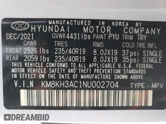 ✅ 2022 Hyundai Kona • VIN: KM8KH3AC1NU002704 • Лот: 39181014. Опубликован ранее на Copart с пробегом 6 849 миль. Бесплатный доступ к архиву аукционных продаж из США и подробный отчёт об истории автомобиля на DreamBid. Изображение 12.