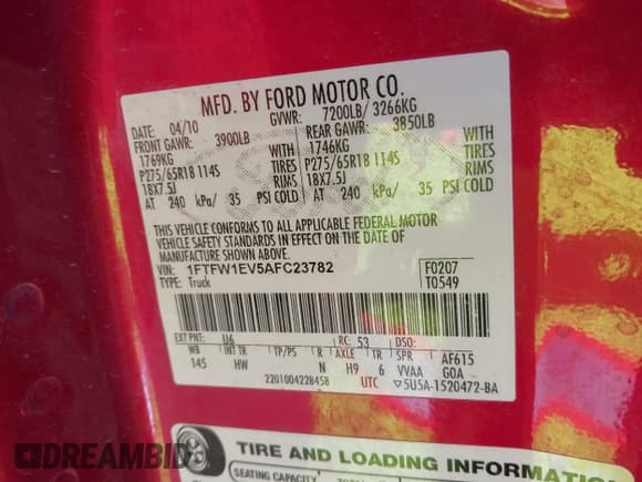 ✅ 2010 Ford F-150 XL • VIN: 1FTFW1EV5AFC23782 • Лот: 43509029. Опубликован ранее на IAAI с пробегом Не указан. Бесплатный доступ к архиву аукционных продаж из США и подробный отчёт об истории автомобиля на DreamBid. Изображение 9.