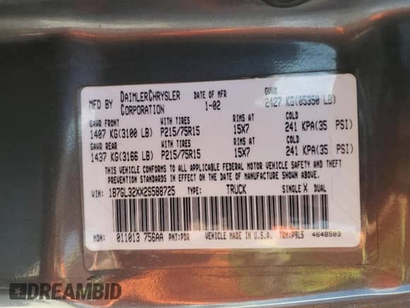 2002 Dodge Dakota Sport z VIN 1B7GL32XX2S588725, wystawiony jako Copart lot #65541345 z przebiegiem 205 568 mil mil oraz Szkoda całkowita • Salvage title. Historia ofert i sprzedaży dostępna na DreamBid. Obrazek 12.