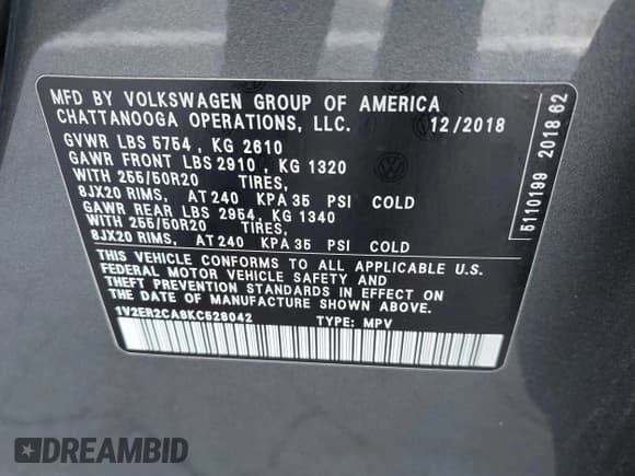 ✅ 2019 Volkswagen Atlas SEL • VIN: 1V2ER2CA8KC528042 • Lot: 43773350. Wystawiony na IAAI z przebiegiem 69 258 mil. Bezpłatny archiwum sprzedaży aukcyjnych z USA i szczegółowy raport historii pojazdu na DreamBid. Zdjęcie 9.