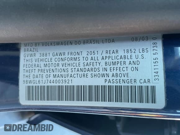 ✅ 2004 Volkswagen Golf GLS • VIN: 9BWGL61J744003921 • Лот: 80755834. Опубликован ранее на Copart с пробегом 145 539 миль. Бесплатный доступ к архиву аукционных продаж из США и подробный отчёт об истории автомобиля на DreamBid. Изображение 10.