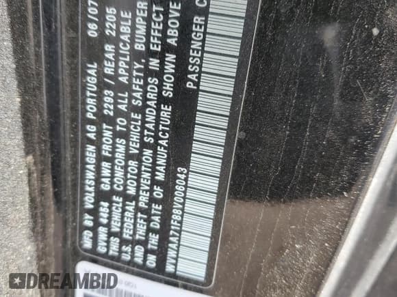 ✅ 2008 Volkswagen Eos Turbo • VIN: WVWAA71F88V006043 • Lot: 85599324. Listed on Copart with 109,666 mi. Free auction sales archive from the USA and detailed vehicle history report at DreamBid. Image 12.