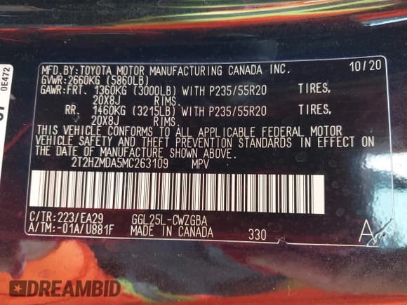 ✅ 2021 Lexus RX 350 • VIN: 2T2HZMDA5MC263109 • Лот: 42249633. Опубликован ранее на IAAI с пробегом 53 375 миль. Бесплатный доступ к архиву аукционных продаж из США и подробный отчёт об истории автомобиля на DreamBid. Изображение 9.