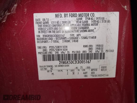 ✅ 2012 Ford Flex Limited • VIN: 2FMGK5DC2CBD05167 • Lot: 43678114. Wystawiony na IAAI z przebiegiem 195 387 mil. Bezpłatny archiwum sprzedaży aukcyjnych z USA i szczegółowy raport historii pojazdu na DreamBid. Zdjęcie 9.