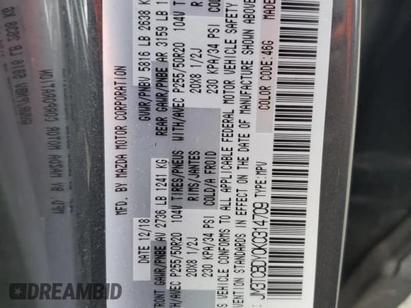 ✅ 2019 Mazda CX-9 Grand Touring • VIN: JM3TCBDY0K0314709 • Lot: 86659215. Wystawiony na Copart z przebiegiem 68 860 mil. Bezpłatny archiwum sprzedaży aukcyjnych z USA i szczegółowy raport historii pojazdu na DreamBid. Zdjęcie 13.