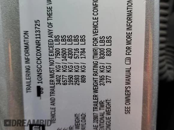 ✅ 2022 Chevrolet Suburban LT • VIN: 1GNSCCKDXNR113725 • Lot: 75954304. Wystawiony na Copart z przebiegiem 43 567 mil. Bezpłatny archiwum sprzedaży aukcyjnych z USA i szczegółowy raport historii pojazdu na DreamBid. Zdjęcie 14.