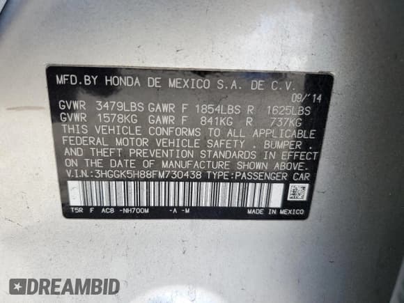 ✅ 2015 Honda Fit EX-L • VIN: 3HGGK5H88FM730438 • Lot: 85960095. Listed on Copart with 143,478 mi. Free auction sales archive from the USA and detailed vehicle history report at DreamBid. Image 12.