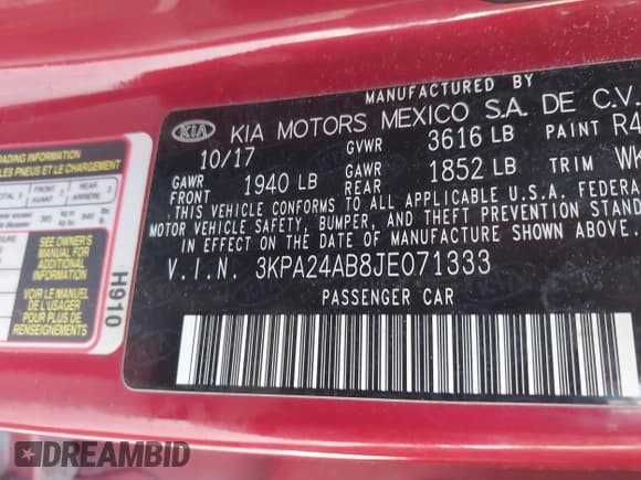 ✅ 2018 Kia Rio S • VIN: 3KPA24AB8JE071333 • Lot: 42572141. Listed on IAAI with 113,208 mi. Free auction sales archive from the USA and detailed vehicle history report at DreamBid. Image 9.