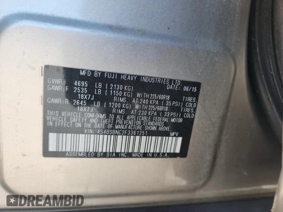 ✅ 2015 Subaru Outback Limited • VIN: 4S4BSBNC2F3361251 • Lot: 84745665. Wystawiony na Copart z przebiegiem 106 390 mil. Bezpłatny archiwum sprzedaży aukcyjnych z USA i szczegółowy raport historii pojazdu na DreamBid. Zdjęcie 13.