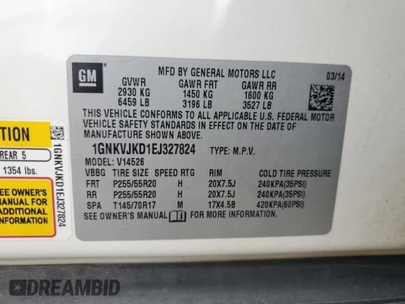 ✅ 2014 Chevrolet Traverse LTZ • VIN: 1GNKVJKD1EJ327824 • Lot: 73388324. Wystawiony na Copart z przebiegiem 164 521 mil. Bezpłatny archiwum sprzedaży aukcyjnych z USA i szczegółowy raport historii pojazdu na DreamBid. Zdjęcie 13.