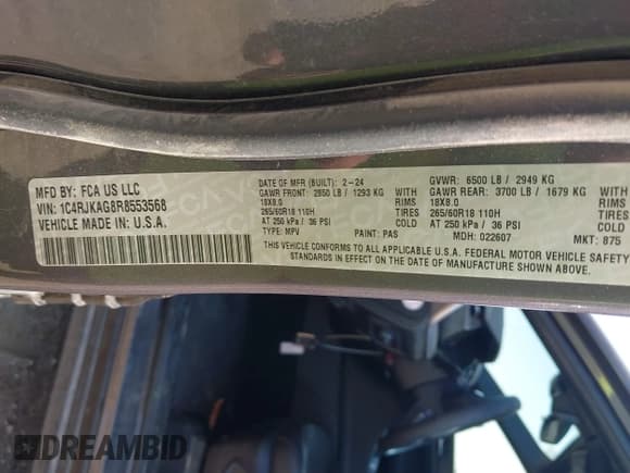 ✅ 2024 Jeep Grand Cherokee Altitude • VIN: 1C4RJKAG8R8553568 • Lot: 43000815. Listed on IAAI with 19,344 mi. Free auction sales archive from the USA and detailed vehicle history report at DreamBid. Image 9.