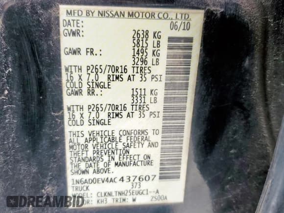 ✅ 2010 Nissan Frontier Pro-4X • VIN: 1N6AD0EV4AC437607 • Lot: 57996495. Listed on Copart with 194,798 mi. Free auction sales archive from the USA and detailed vehicle history report at DreamBid. Image 12.