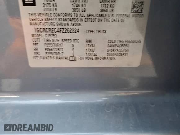 2015 Chevrolet Silverado 1500 LT z VIN 1GCRCREC4FZ262324, wystawiony jako Copart lot #84000115 z przebiegiem 129 765 mil mil oraz Szkoda całkowita • Salvage title. Historia ofert i sprzedaży dostępna na DreamBid. Obrazek 13.