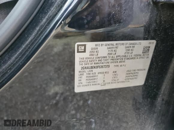 ✅ 2015 Chevrolet Equinox LT • VIN: 2GNALBEK8F6367379 • Лот: 81887295. Опубликован ранее на Copart с пробегом 87 895 миль. Бесплатный доступ к архиву аукционных продаж из США и подробный отчёт об истории автомобиля на DreamBid. Изображение 12.