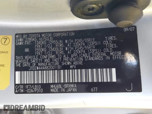 ✅ 2008 Toyota Highlander Limited • VIN: JTEEW44A882001181 • Lot: 43904052. Listed on IAAI with 286,076 mi. Free auction sales archive from the USA and detailed vehicle history report at DreamBid. Image 9.