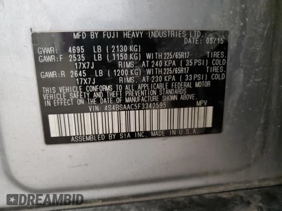 ✅ 2015 Subaru Outback 2.5i • VIN: 4S4BSAAC5F3342595 • Lot: 93436565. Listed on Copart with 209,137 mi. Free auction sales archive from the USA and detailed vehicle history report at DreamBid. Image 13.